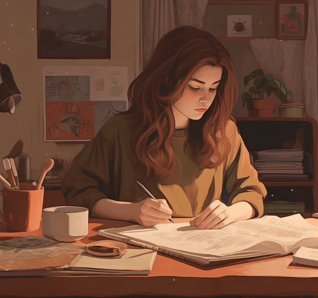 An illustrator sketching artwork at her desk